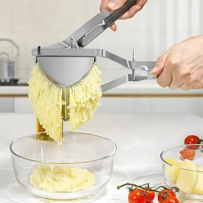Productafbeelding van Ibenzoa® Roestvrijstalen aardappelpers, 30 x 8 x 10 cm, met ergonomische siliconenhandgreep, afneembaar en gemakkelijk te reinigen – geschikt voor aardappelpuree, babyvoeding en groentepuree