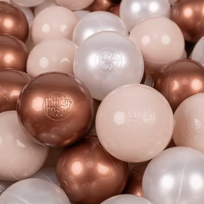 Image de KiddyMoon 200 balles/7cm-2.75in Boules de jeu en plastique souple pour enfants Couleurs es Fabriqué dans l'UE, beige pastel/cuivre/perle