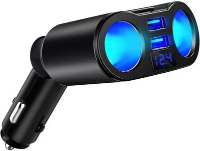 Obrázek produktu pro Autodoplňek – rozbočovač USB s LED indikátorem – 2 zásuvky do zapalovače – 12 V – autonabíječka – USB adaptér