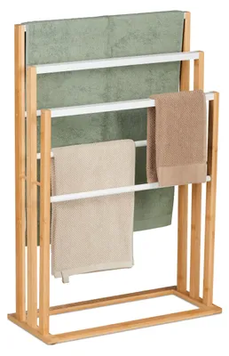 Handtuchständer Bambus, 6 Stangen, 82x55x24 cm, natur/weiß