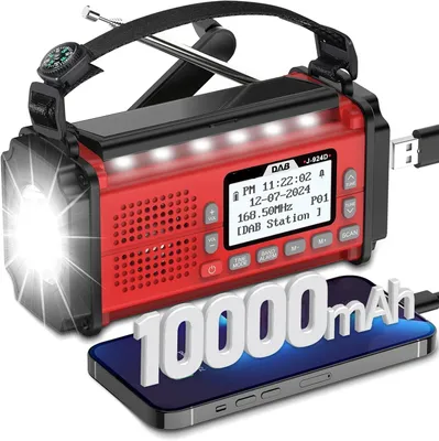 Produktbild von Noodradio – Solarradio und Kurbetriebenes Radio – Tragbar mit 10000 mAh und DAB+/FM – Rot