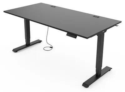 Produktbild von Yaasa Desk Essential Höhenverstellbarer Schreibtisch Elektrisch 160 x 80 cm, Dunkelgrau/Schwarz – 4 Speicherfunktionen, Höhenanzeige, Kollisionssensor und Kabelnetz