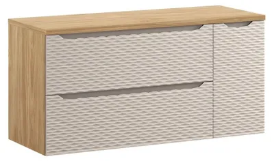 Produktbild von Badezimmer-Set YOKA beige: Unterschrank mit Schubladen und Schrank 120 cm + Waschtischplatte