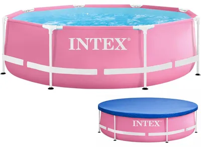 Obrázok produktu pre INTEX 28290ND – Bazén s kovovým rámom v ružovej farbe (244 x 76 cm) – Plachta na zakrytie detského bazénu