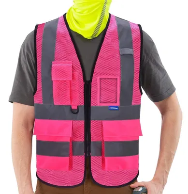 Immagine prodotto di Gilet di sicurezza con cerniera, tessuto a rete rosa, taglia M