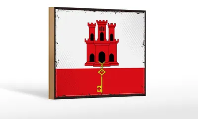 Produktbild von Holzschild Flagge Gibraltars 18x12 cm Retro Flag Gibraltar Dekoration