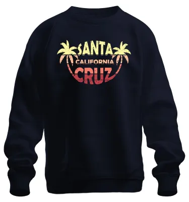 Imagen del producto de Santa California Cruz, sudadera con cuello redondo, diseño de surfista, estilo playero, con palmeras, para la costa oeste, color azul marino, talla S