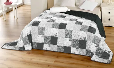 Produktbild von Tagesdecke Bettüberwurf Allzweckdecke ca. 220x240 cm Überwurf Patchwork Sofa XXL Design: Anthrazit Patchwork