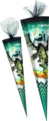 Produktbild von Schultüte Drachen 85 cm 6eckig Tüllborte