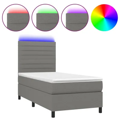 Productafbeelding van vidaXL Boxspringbed met matras en LED-verlichting, donkergrijs, 90x200 cm, gestoffeerd