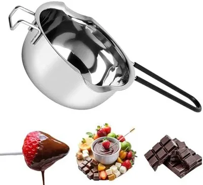 Produktbild von Schokofondue Schmelzschale,400ml Edelstahl Schmelztopf für Spülmaschinenfeste Schokofondue 304 Wachsschmelzer, DIY Vielseitiges Backzubehör