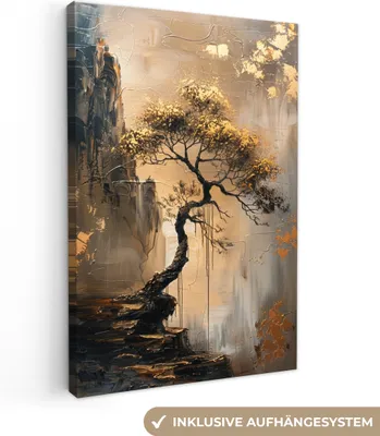 Zdjęcie produktu dla MuchoWow® - Obraz na płótnie - Drzewo - Złoty - Krajobraz - Kolor, obraz na ścianę, dekoracja ścienna obrazy do salonu, 80x120cm