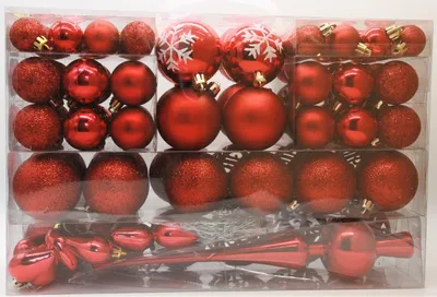 Produktbild von 101 Set Weihnachtskugeln Rot mit Spitze und Metallhaken