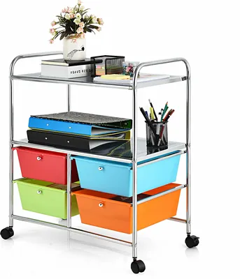 Produktbild von COSTWAY Badrollwagen Schubladen Küchenwagen Rollwagen Rollcontainer Haushaltswagen Mobiler Aufbewahrungswagen Frisierwagen Beistellwagen mit Rollen Badtrolley 63,5 x 37 x75cm (Bunt)