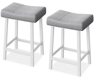 Immagine prodotto di Sgabelli da bar e sgabelli da bancone - Senza schienale con seduta a forma di sella - Set da 2 - Altezza del bancone: 61 cm - Rivestimento in ecopelle - Ideali per cucina e bar - Colore: grigio