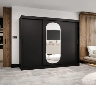 Obrázek produktu pro Šatní skříň 250 cm BEREN se zrcadlem - černá