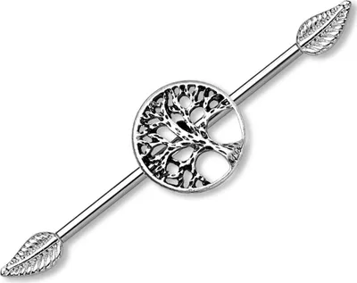 Produktbild von Industrial Stab Piercing Ohr Lebensbaum Tree of Life Straight Barbell Hantel silber
