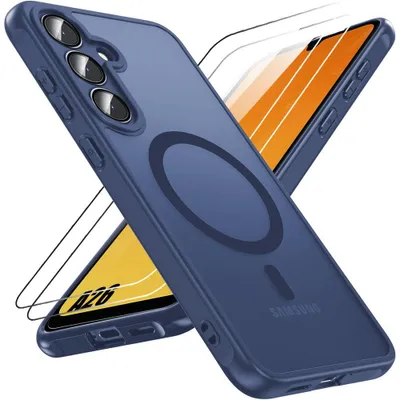 Image de Coque et 2 Verres Trempés pour Samsung Galaxy A26 5G avec Cercle Magnétique Protection Caméra, Silicone PC Bleu Marine