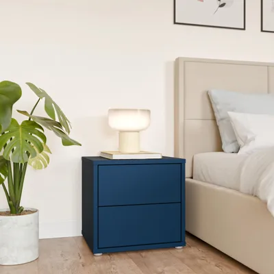 Produktbild von Forte ALICE SPRINGS Nachtschrank 50, modern-minimalistisch, 2 Schubladen, Schlafzimmer, Holzwerkstoff, Nachtblau, 49,8 cm breit x 47,9 cm hoch x 41,5 cm tief