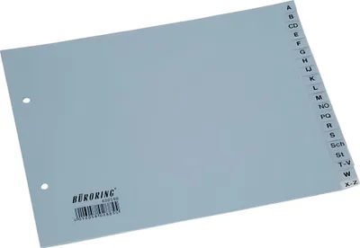 Produktbild von Büroring Kunststoffregister, DIN A4, 20-teilig, A-Z, Sparformat, 125 my, PP, grau, 2-fach Lochung