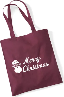 Produktbild von Huuraa Jutebeutel Ho Ho Ho Santa Merry Christmas 10 Liter Burgundy Baumwolle Tasche Geschenkidee