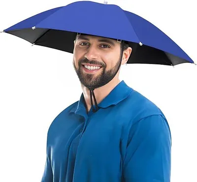 Produktbild von Regenschirmhut - Kopfschirm für Erwachsene - Ø 70 cm - Wasserdicht und UV-Schutz - Freihändiger Regenschirm - Für Angeln, Garten, Wandern und Camping