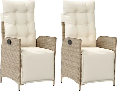 Produktbild von Gartensessel mit Fußteil 2 Stk. Verstellbar Beige Poly Rattan