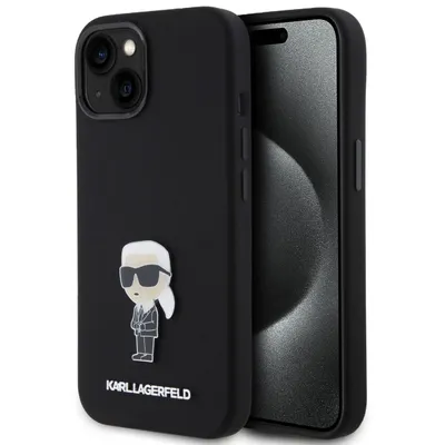 Produktbild von Karl Lagerfeld Silikon Ikonik Metall Pin - iPhone 15 Hülle (Schwarz)
