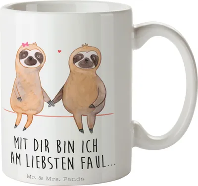 Produktbild von Mr. & Mrs. Panda Kaffeebecher Faultier Pärchen - Weiß - Geschenk, Kaffeepott, Pott, Faulenzen, Keramiktasse, Faultiere, Tasse, Becher, Deko, Liebe, Kaffeetasse