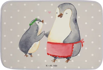 Produktbild von Mr. & Mrs. Panda Badematte Pinguin mit Kind - Grau Pastell - Geschenk, Badteppich, Familie, badezimmermatte, Mama, Mutter, Vorbild, Muttertag, Badvorleger, Badläufer