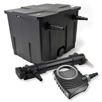 Immagine prodotto di Set completo SunSun: filtro per laghetti CBF-350 fino a 12000 L come filtro a flusso continuo, pompa per laghetti NEO10000 SuperECO 10000l/h 80W, chiarificatore per laghetti CUV-636 con chiarificatore UVC 36W