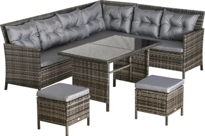 Produktbild von Gartenmöbel-Set 5 Personen PE-Rattan Lounge-Set abnehmbare Polster Grau Braun Outdoor-Möbel Gartenset