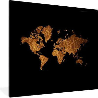Produktbild von MuchoWow® MuchoWow® Gerahmtes Poster Weltkarte - Gold - Braun 40x40 cm - Poster mit zchwarzem Bilderrahmen - Mit Rahmen - Wanddekoration Schlafzimmer