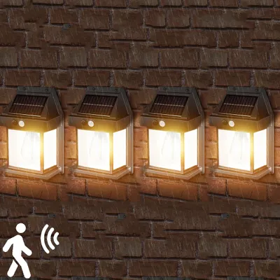 Zdjęcie produktu dla Solarna lampa ścienna na zewnątrz, lampy solarne na zewnątrz z czujnikiem ruchu, czarne ledowe lampy solarne Solarne lampy ogrodowe na zewnątrz Balkon ścienny Deco