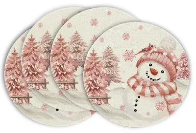 Platzset-Set 4er, 37 cm, rund, Polyester, Weihnachtsmotiv Schneemann
