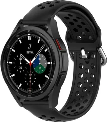 Produktbild von Strap-it Samsung Galaxy Watch 4 Classic 42mm Silikonarmband mit Löchern (Schwarz)