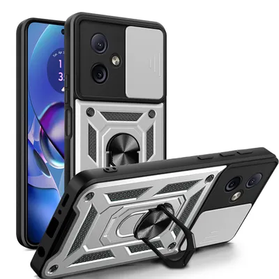 Produktbild von Outdoor Panzer Hülle Motorola Moto G54 Handyhülle mit Kameraschutz Ringhalter Silber