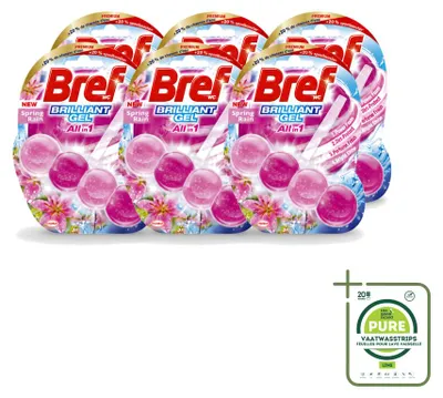 Productafbeelding van 6 x Bref Brilliant Gel Toiletblok Lente Regen, 42 g - Grote verpakking - 6 stuks