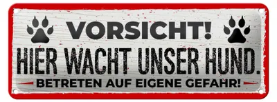 Produktbild von Blechschild Spruch 27x10cm Vorsicht! Hier wacht unser Hund!