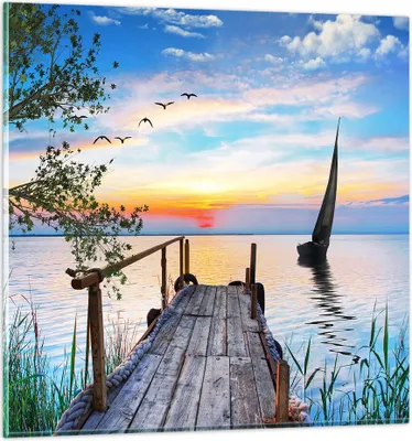 Produktbild von Bilder auf glas - Brücke See - 40x40cm - Glasbilder - Wandbilder - Bilder - Kunstdruck - zum Aufhängen bereit - Wanddekoration aus Glas - Glas Bilder - Wandbild auf Glas - Einteilig - GAC40x40-4115