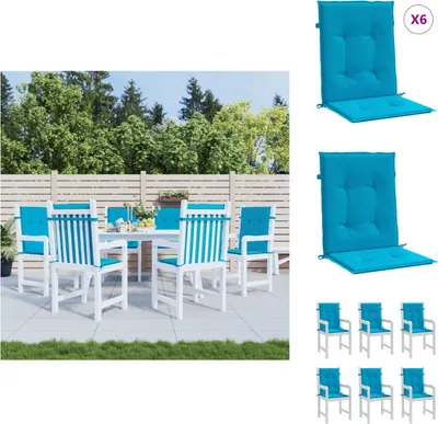 Obrázok produktu pre vidaXL Vankúše na záhradné stoličky pre nízke operadlá 6 ks. Modrý 100x50x3 cm - Vankúš na sedenie