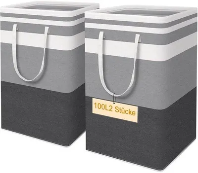 Image de Panier à linge imperméable avec poignées, 100 L, gris-blanc