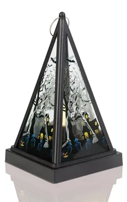 Immagine prodotto di Lanterna LED di Halloween - scheletro - bianco caldo - nero - 9,5 x 9,5 x 17 cm - 2 x AAA 1 pezzo [56549B].