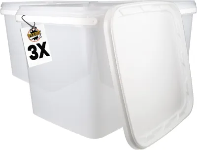 Produktbild von 3 Eimer mit Deckel 8,8l Weiß Eckig | Kunststoff Eimer Lebensmittelecht, luftdicht und stabil | Leer Eimer mit Griff und Deckel für Lebensmittel Chemie, 3 Stück