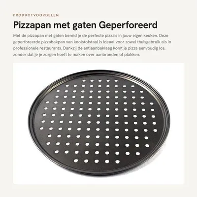 Productafbeelding van Dailygoods- Pizzapan met antiaanbaklaag - Geperforeerd koolstofstaal - Bakbenodigdheden - Ronde pizzapan - 32 CM - Geschikt voor thuiskeuken - Pizzabakpan