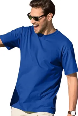 Zdjęcie produktu dla T-shirt męski na lato, 100% bawełna, bez nadruku, jednolity kolor, 145 g/m2, kolor królewski niebieski, rozmiar S