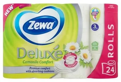 Toaletný papier, 3-vrstvový, 24 roliek, ZEWA "Deluxe", kamilka