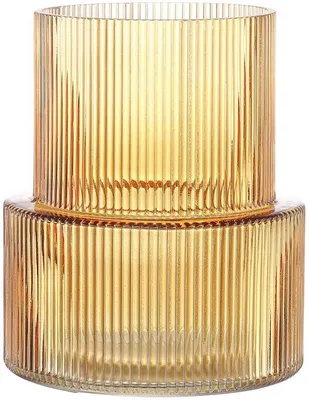Immagine prodotto di Vaso in vetro giallo, a coste, 19 cm, per fiori, soggiorno, tavolo