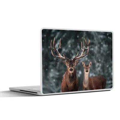 Produktbild von MuchoWow® Laptop Aufkleber Sticker Cover Hirsche - Tiere - Winter - Geweih - Schnee - Natur 32.5x23.5 cm - Sticker für Laptop - Selbstklebend