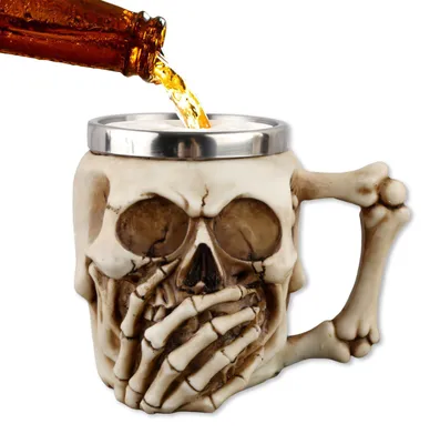 Viking Bierkrug Edelstahl Totenkopf 400-600 ml Mittelalter
